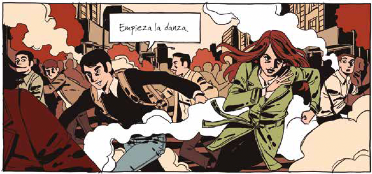 Comienza la insurrección popular conocida como "El Cordobazo". Viñeta de "La Rebelión" que muestra a dos jóvenes comenzando su enfrentamiento contra la policía. 